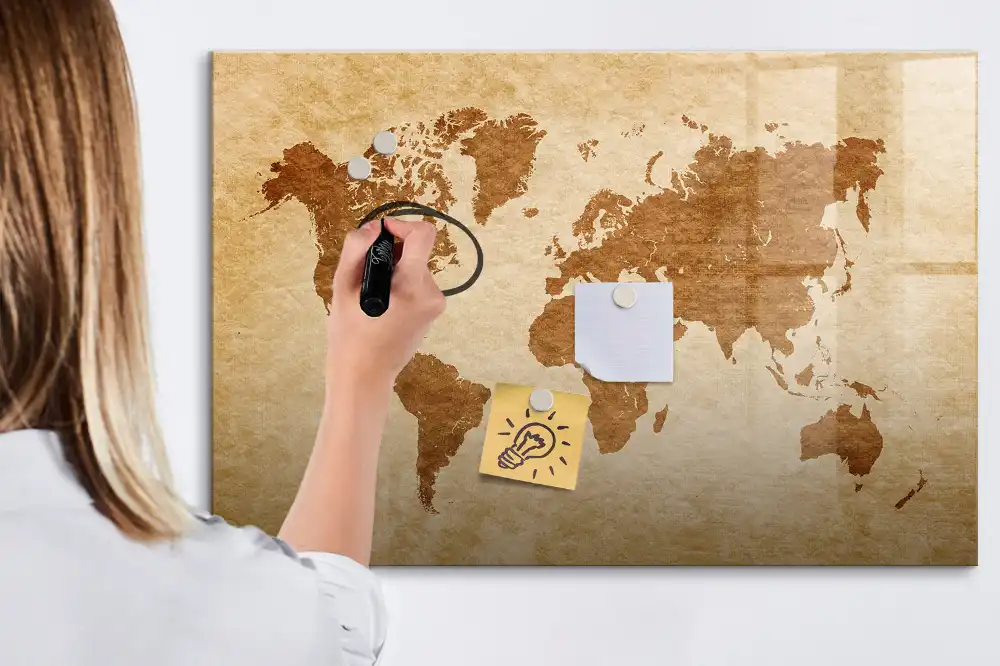 Tableau blanc magnétique effaçable à sec avec motif globe à l'ancienne