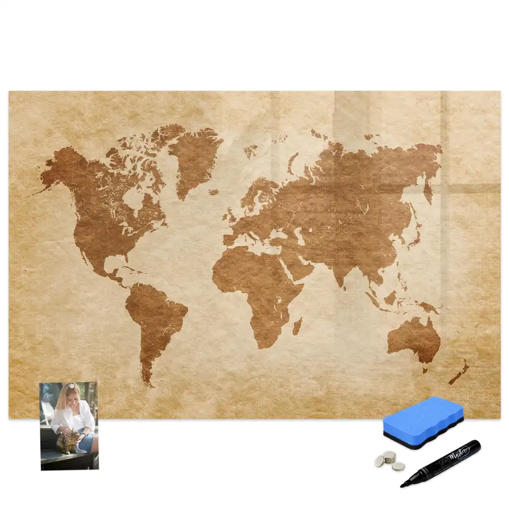 Tableau blanc magnétique effaçable à sec avec motif globe à l'ancienne