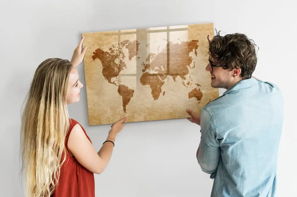 Tableau blanc magnétique effaçable à sec avec motif globe à l'ancienne