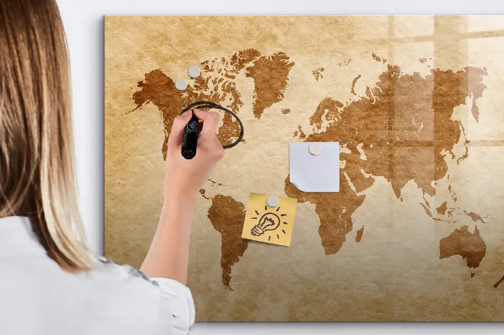 Tableau blanc magnétique effaçable à sec avec motif globe à l'ancienne