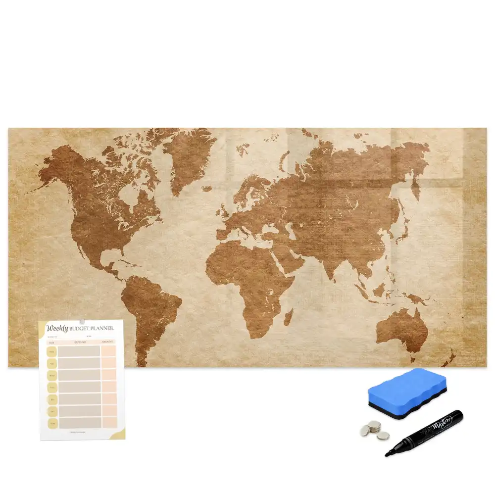 Tableau blanc magnétique effaçable à sec avec motif globe à l'ancienne