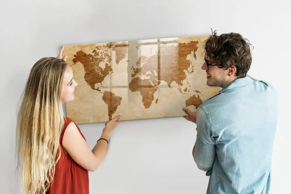 Tableau blanc magnétique effaçable à sec avec motif globe à l'ancienne