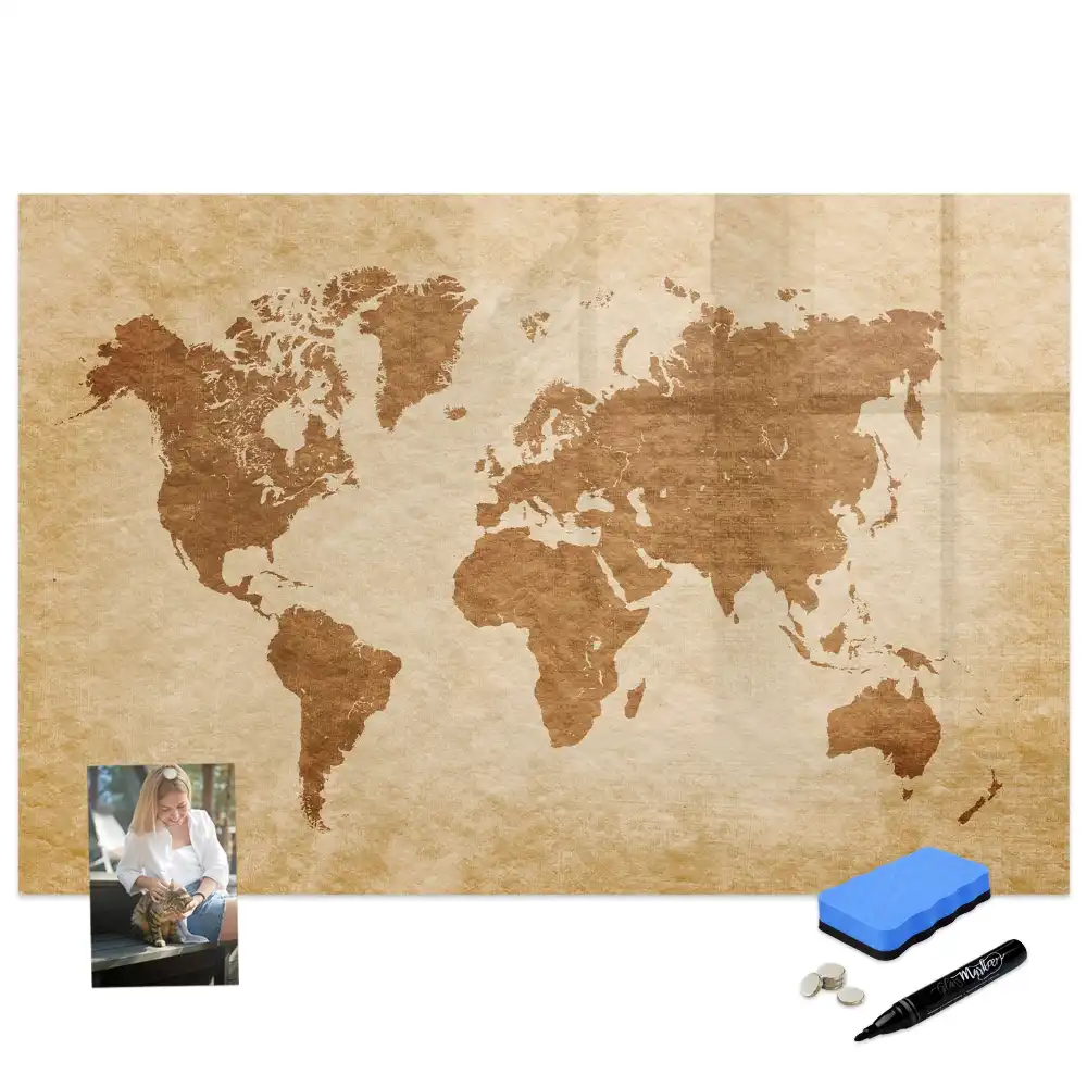 Tableau blanc magnétique effaçable à sec avec motif globe à l'ancienne