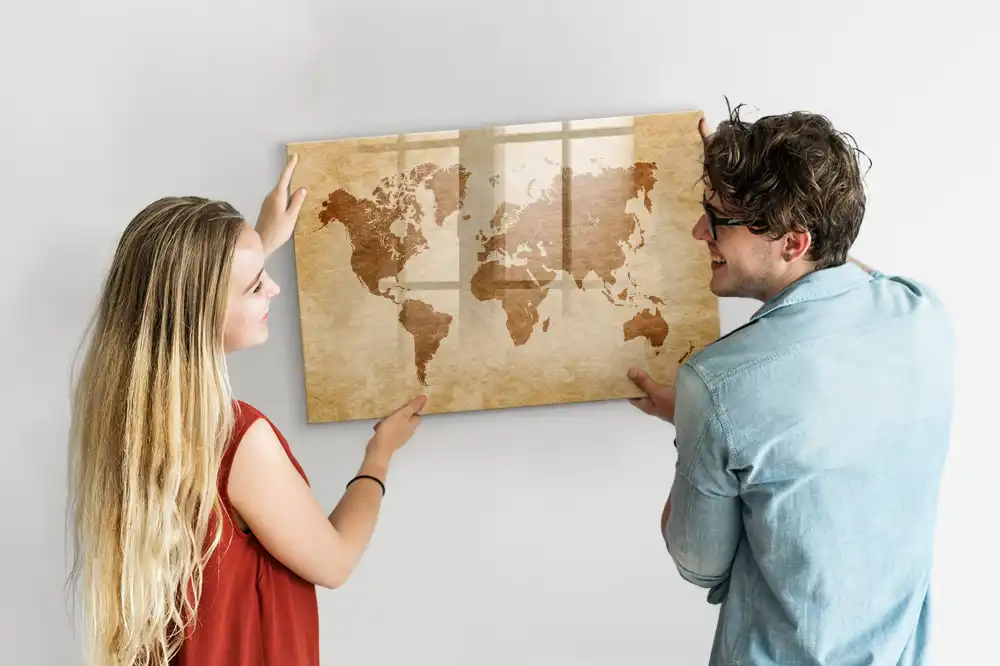 Tableau blanc magnétique effaçable à sec avec motif globe à l'ancienne