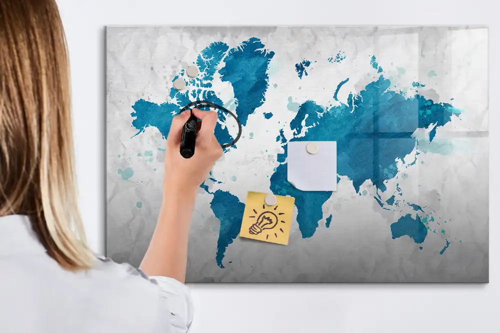 Tableau magnétique pour dessin avec motif de carte du monde