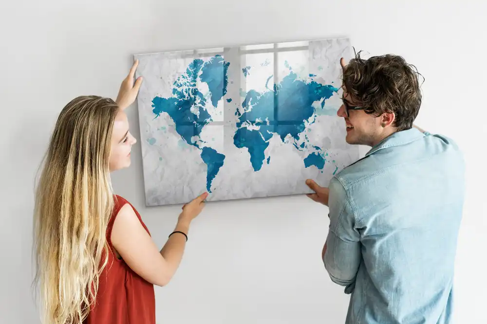 Tableau magnétique pour dessin avec motif de carte du monde
