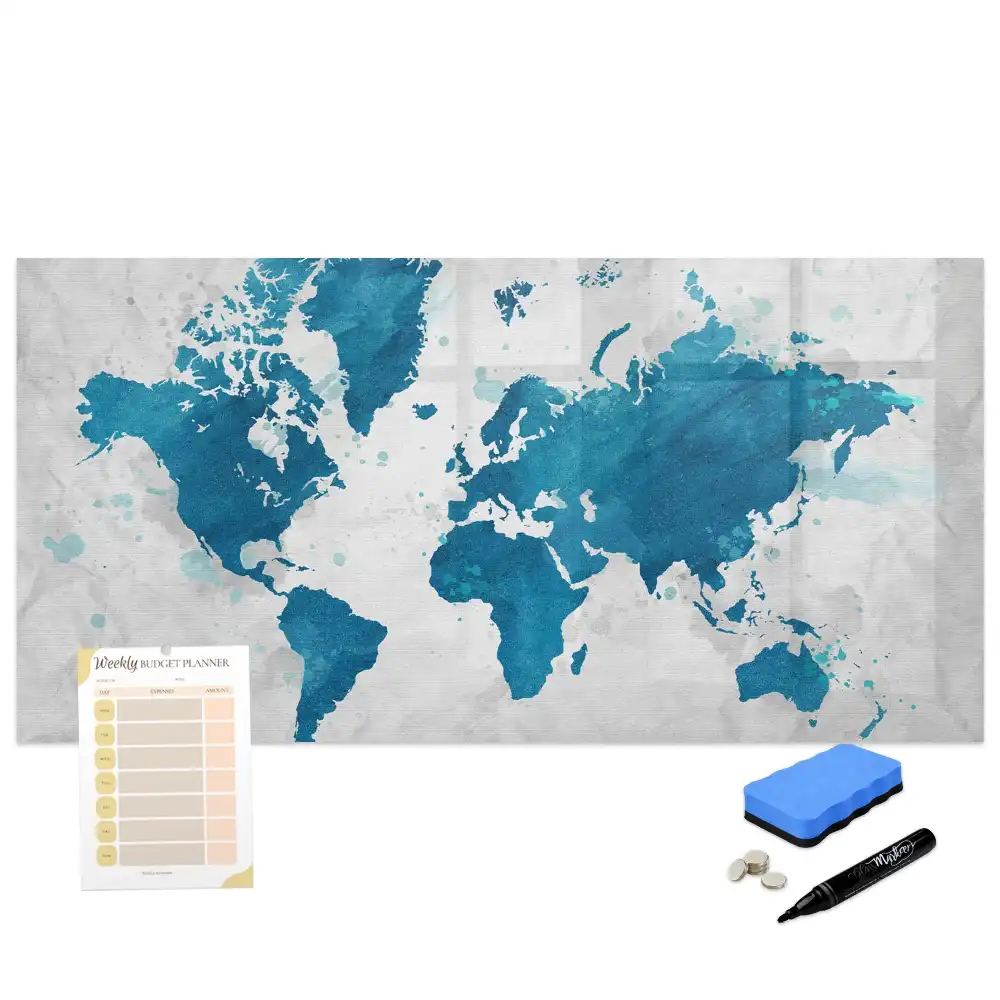 Tableau magnétique pour dessin avec motif de carte du monde