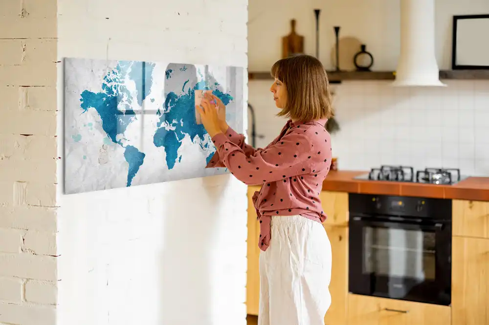Tableau magnétique pour dessin avec motif de carte du monde