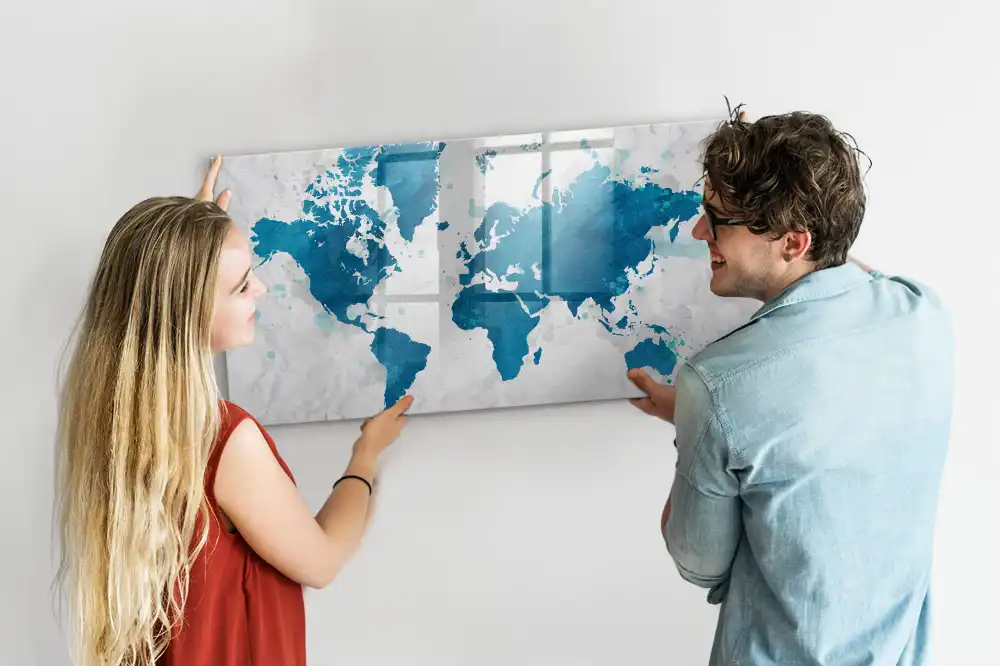 Tableau magnétique pour dessin avec motif de carte du monde
