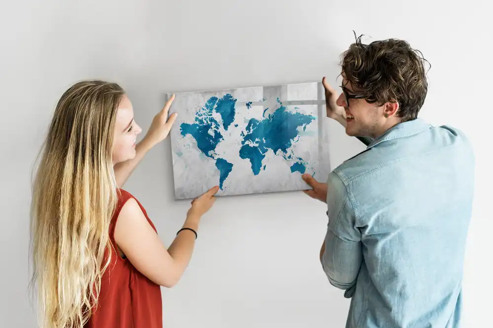 Tableau magnétique pour dessin avec motif de carte du monde