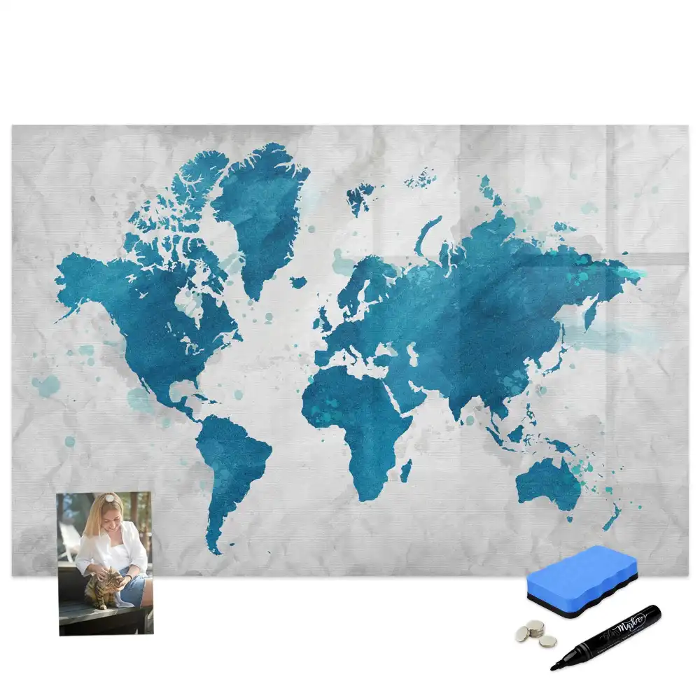 Tableau magnétique pour dessin avec motif de carte du monde