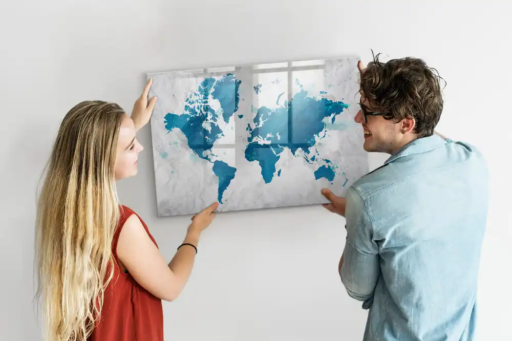Tableau magnétique pour dessin avec motif de carte du monde