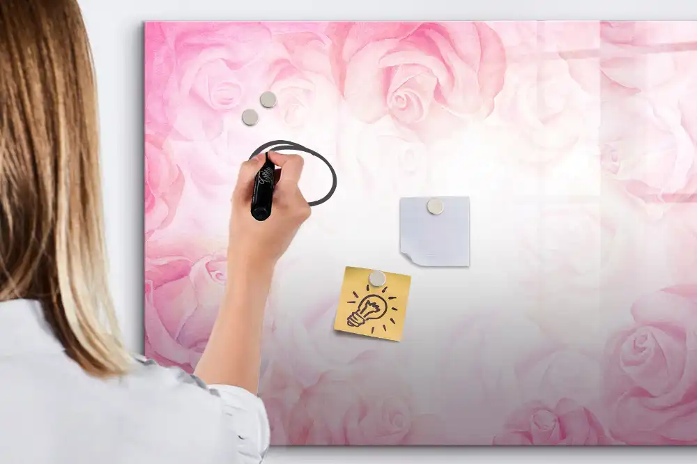 Tableau blanc magnétique effaçable à sec avec motif de peinture abstraite rose