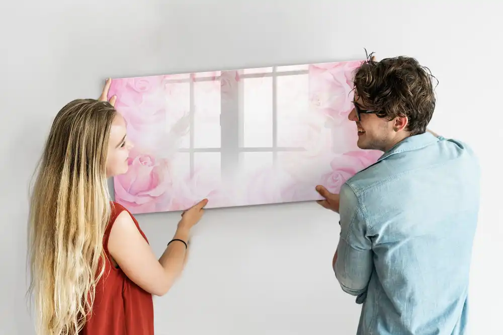 Tableau blanc magnétique effaçable à sec avec motif de peinture abstraite rose
