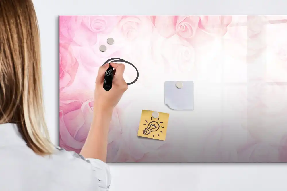 Tableau blanc magnétique effaçable à sec avec motif de peinture abstraite rose
