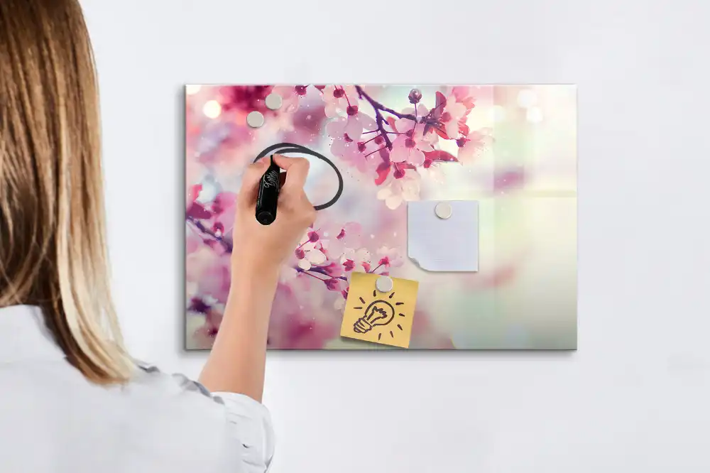 Tableau magnétique pour écriture motif bourgeons printaniers