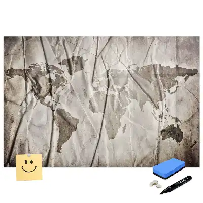 Tableau blanc magnétique effaçable à sec avec carte du monde géométrique