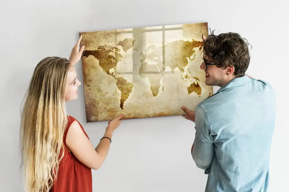 Tableau magnétique carte du monde ancienne