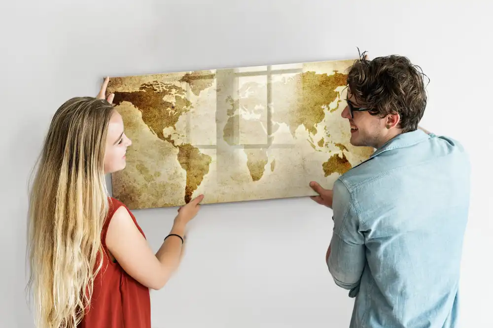 Tableau magnétique carte du monde ancienne