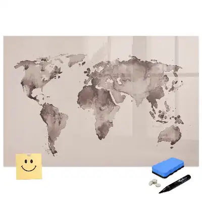 Tableau blanc magnétique effaçable à sec avec motif carte du monde