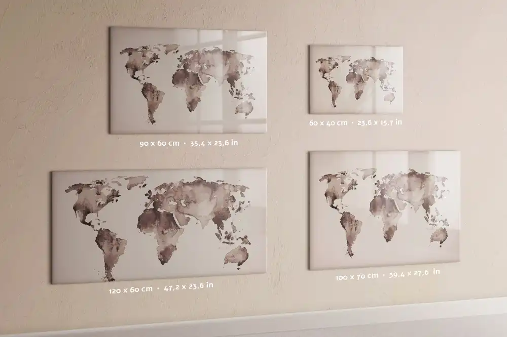 Tableau blanc magnétique effaçable à sec avec motif carte du monde