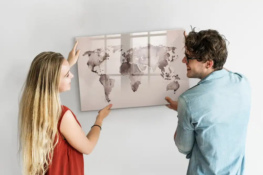 Tableau blanc magnétique effaçable à sec avec motif carte du monde