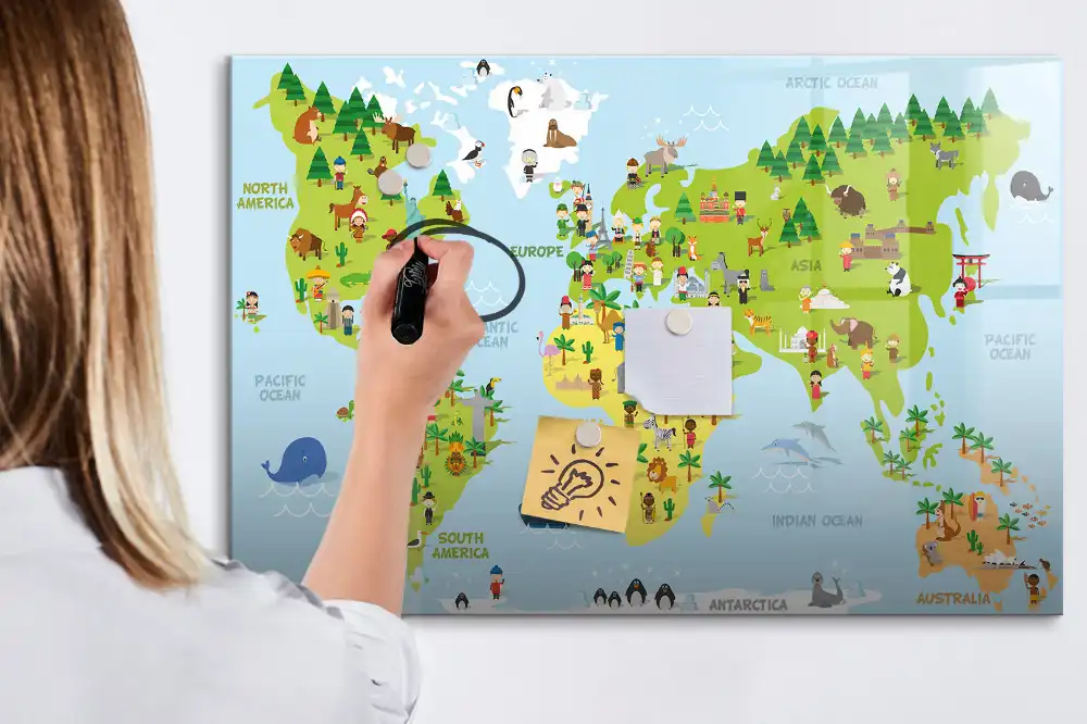 Tableau magnétique éducatif carte du monde