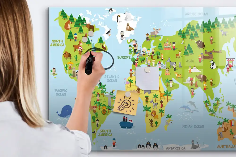 Tableau magnétique éducatif carte du monde