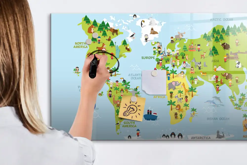 Tableau magnétique éducatif carte du monde