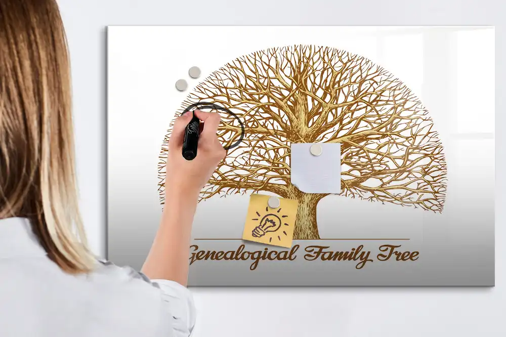 Tableau blanc magnétique effaçable à sec avec motif arbre généalogique multigénérationnel