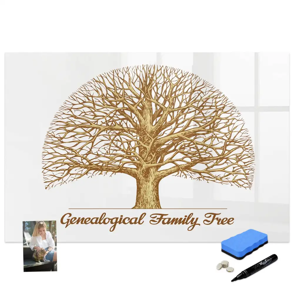 Tableau blanc magnétique effaçable à sec avec motif arbre généalogique multigénérationnel