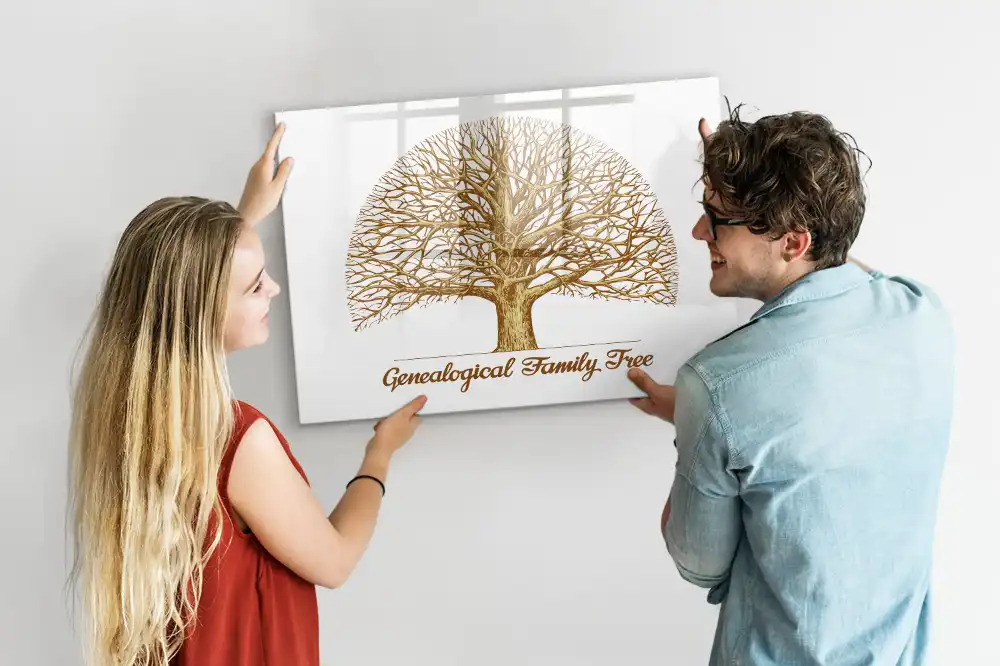 Tableau blanc magnétique effaçable à sec avec motif arbre généalogique multigénérationnel
