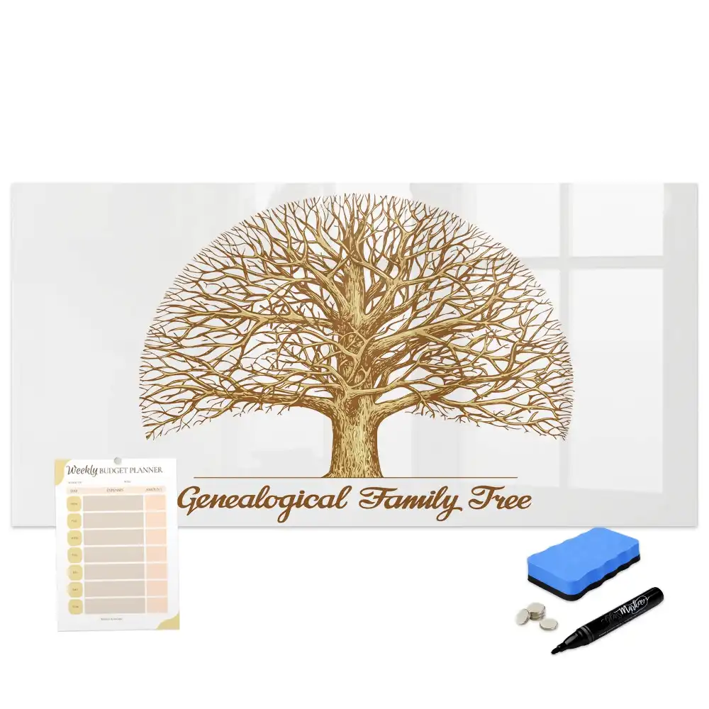 Tableau blanc magnétique effaçable à sec avec motif arbre généalogique multigénérationnel