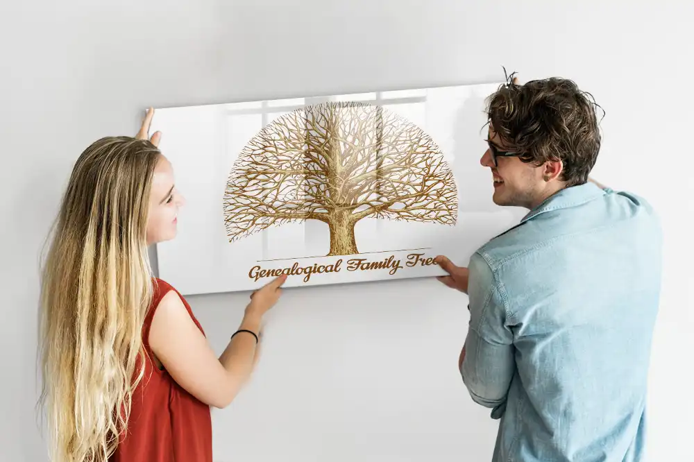 Tableau blanc magnétique effaçable à sec avec motif arbre généalogique multigénérationnel