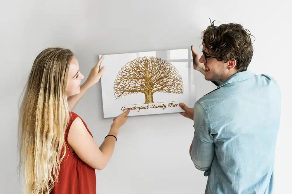 Tableau blanc magnétique effaçable à sec avec motif arbre généalogique multigénérationnel