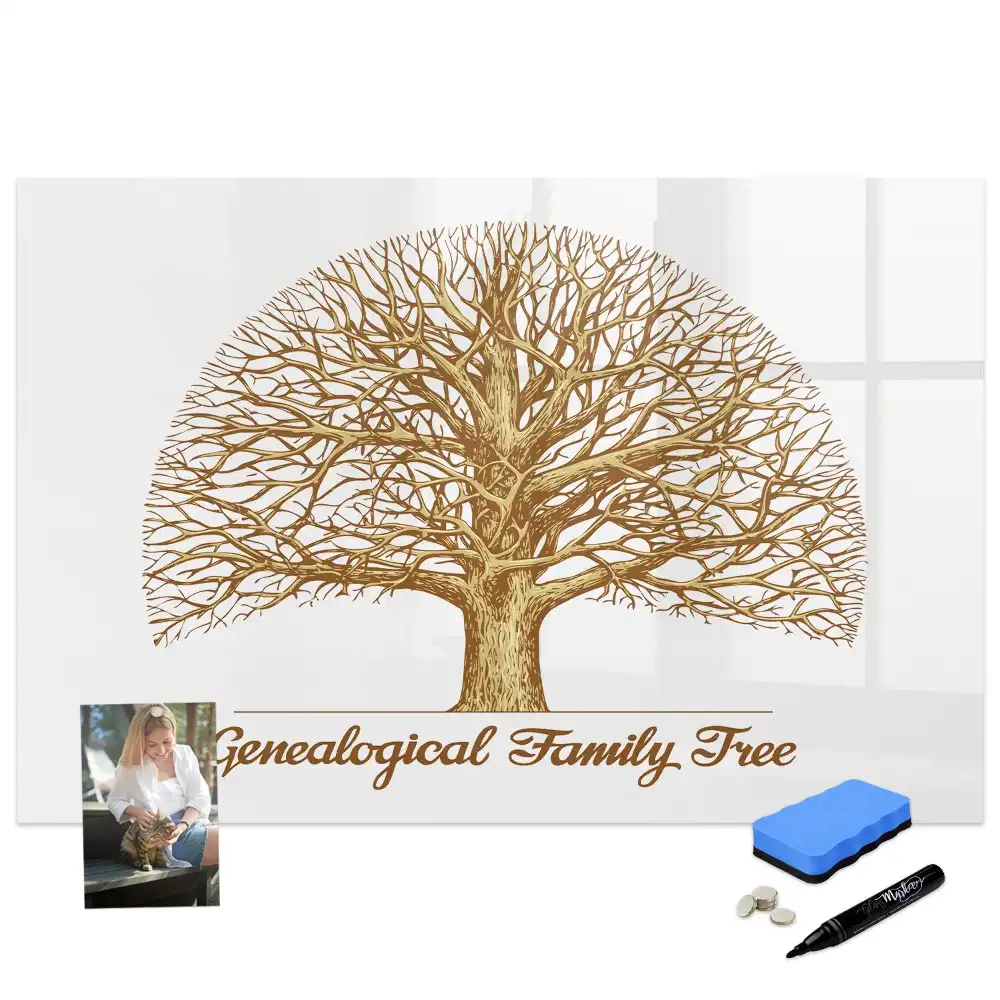 Tableau blanc magnétique effaçable à sec avec motif arbre généalogique multigénérationnel