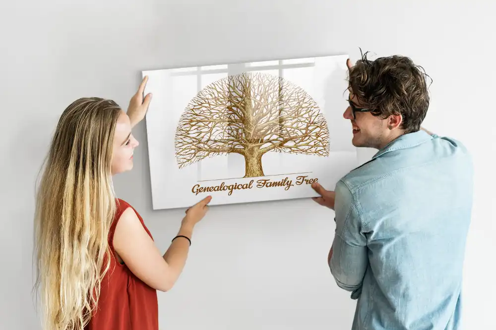 Tableau blanc magnétique effaçable à sec avec motif arbre généalogique multigénérationnel