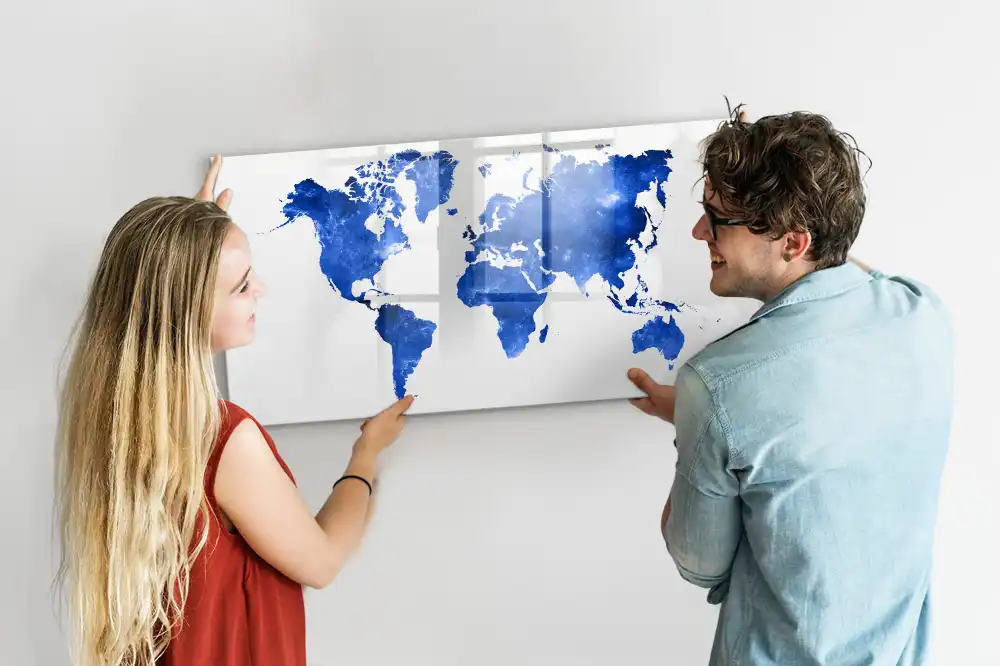 Tableau magnétique pour écriture motif espace étoilé avec mappemonde