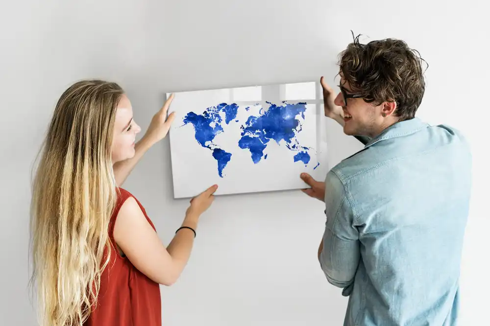 Tableau magnétique pour écriture motif espace étoilé avec mappemonde