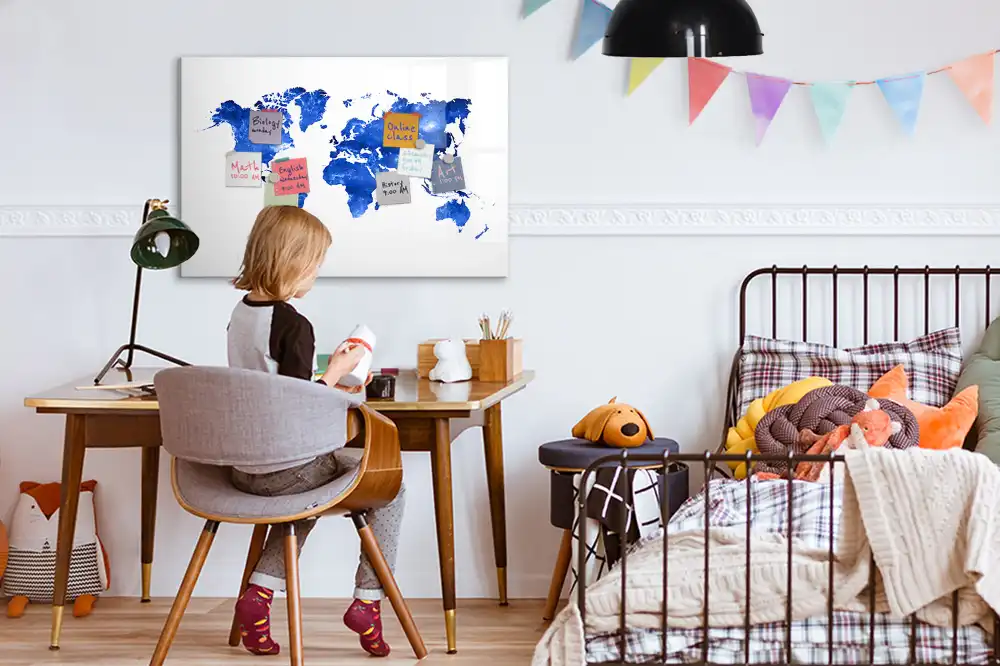 Tableau magnétique pour écriture motif espace étoilé avec mappemonde