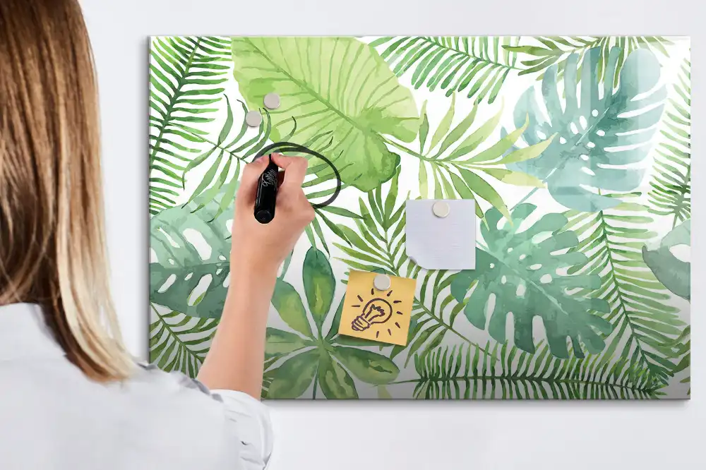 Tableau blanc magnétique effaçable à sec motif feuilles et plantes exotiques