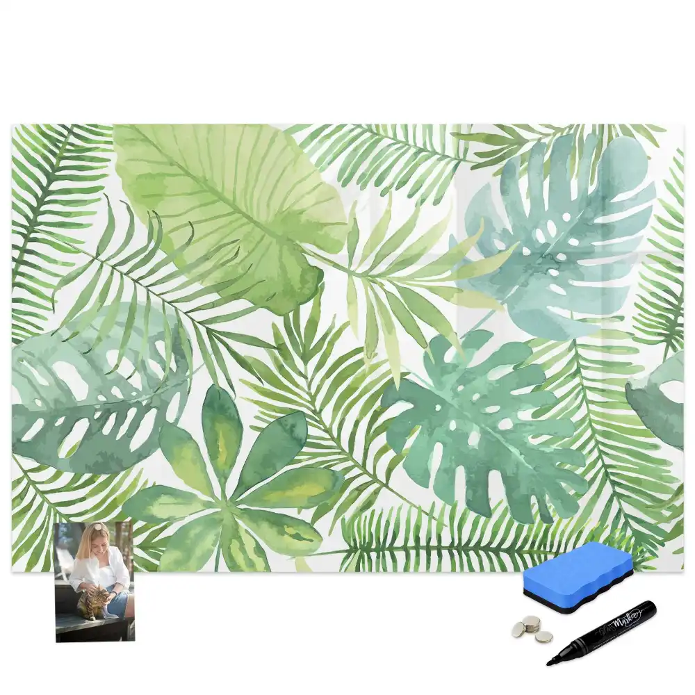 Tableau blanc magnétique effaçable à sec motif feuilles et plantes exotiques