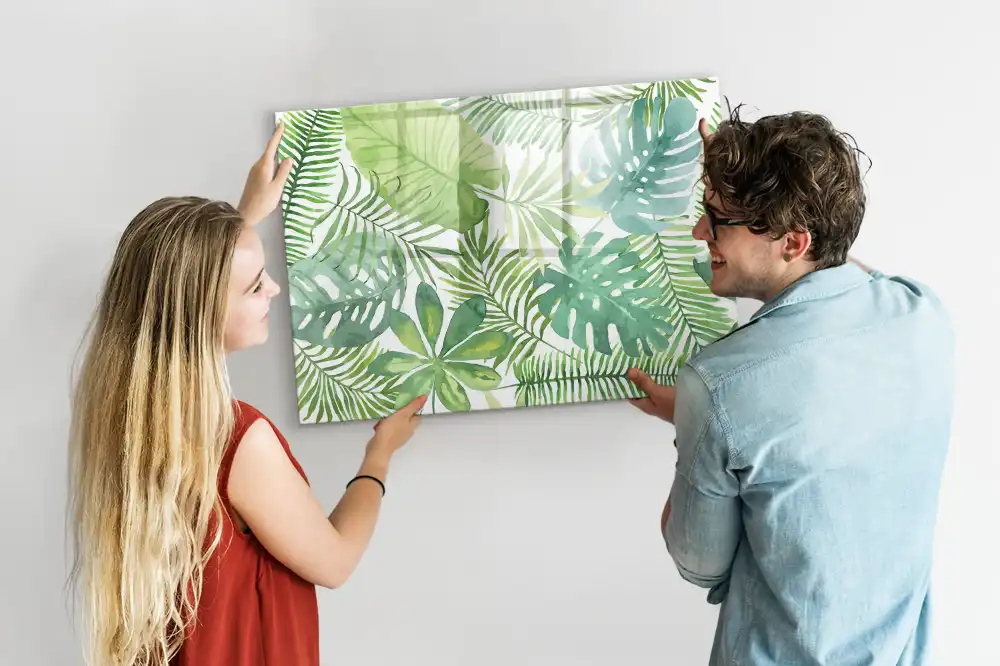 Tableau blanc magnétique effaçable à sec motif feuilles et plantes exotiques