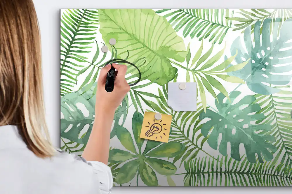 Tableau blanc magnétique effaçable à sec motif feuilles et plantes exotiques