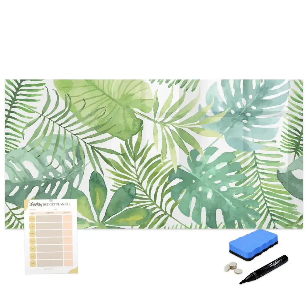 Tableau blanc magnétique effaçable à sec motif feuilles et plantes exotiques