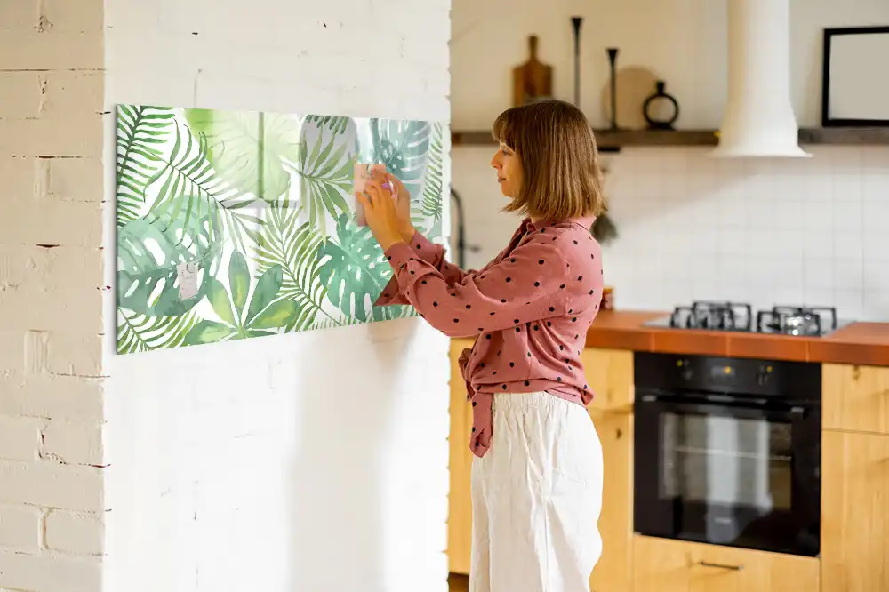 Tableau blanc magnétique effaçable à sec motif feuilles et plantes exotiques