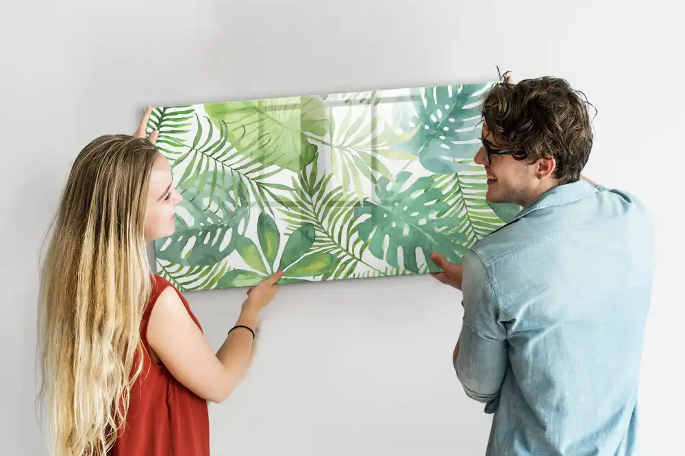 Tableau blanc magnétique effaçable à sec motif feuilles et plantes exotiques