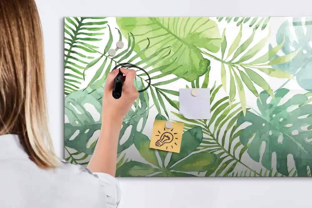 Tableau blanc magnétique effaçable à sec motif feuilles et plantes exotiques