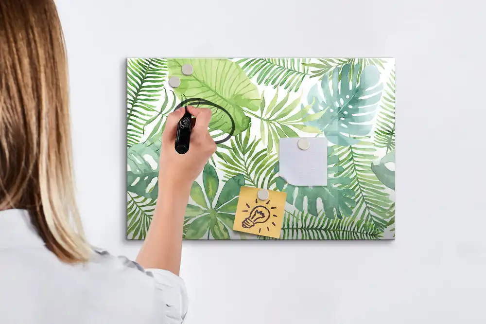 Tableau blanc magnétique effaçable à sec motif feuilles et plantes exotiques