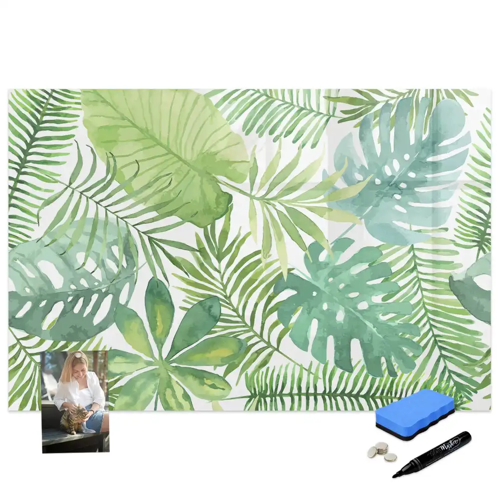 Tableau blanc magnétique effaçable à sec motif feuilles et plantes exotiques